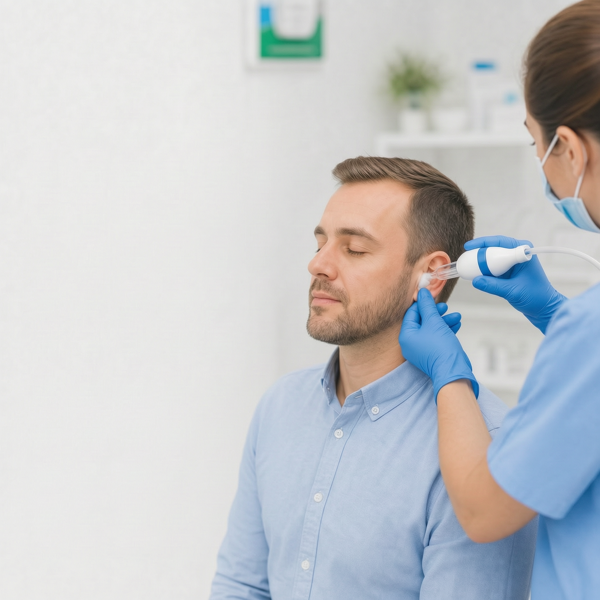Medical professional performing ear wax removal
